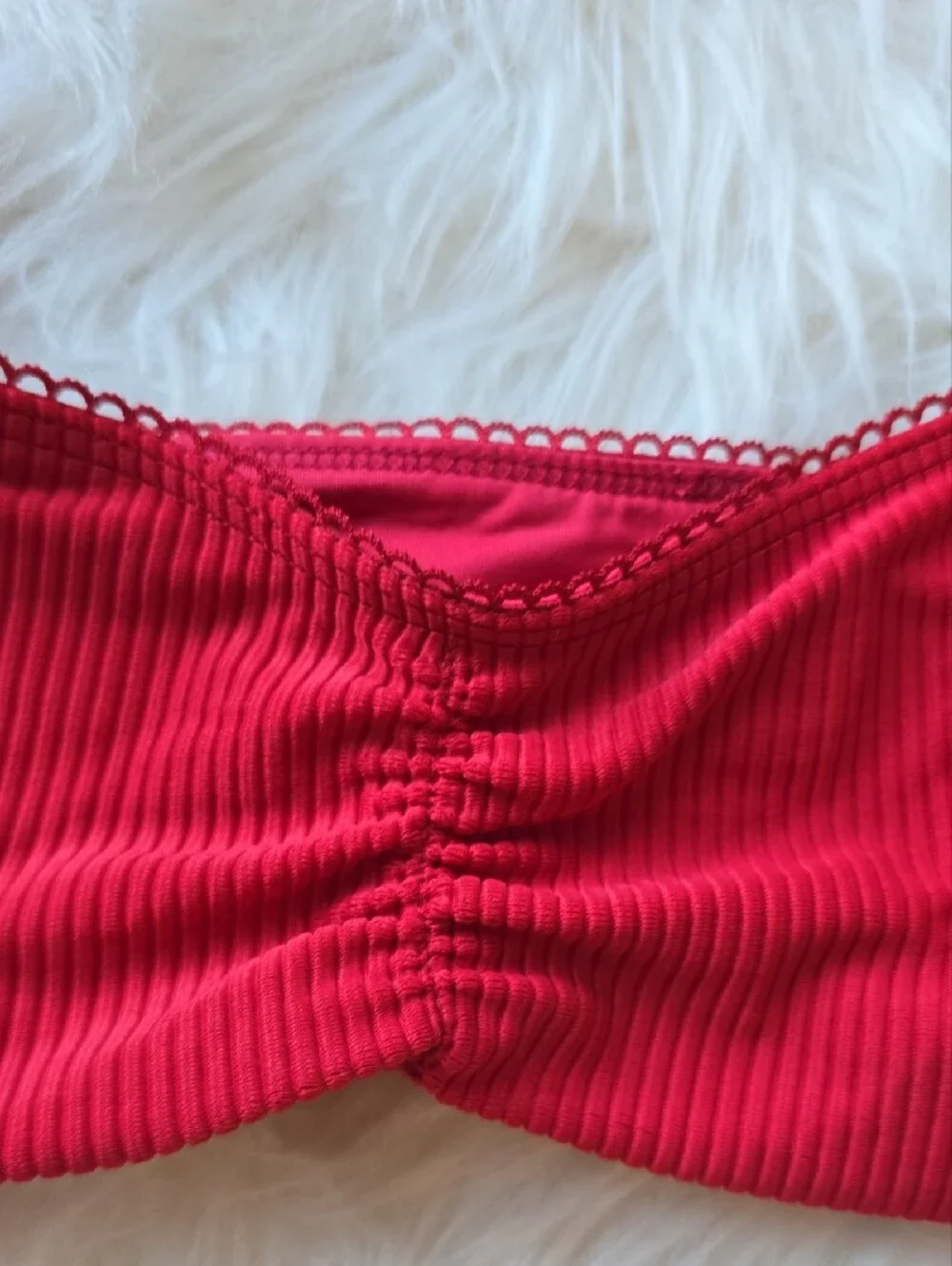 Frankies Bikinis Cleo Red Ribbed Bralette Bikini Top Size M